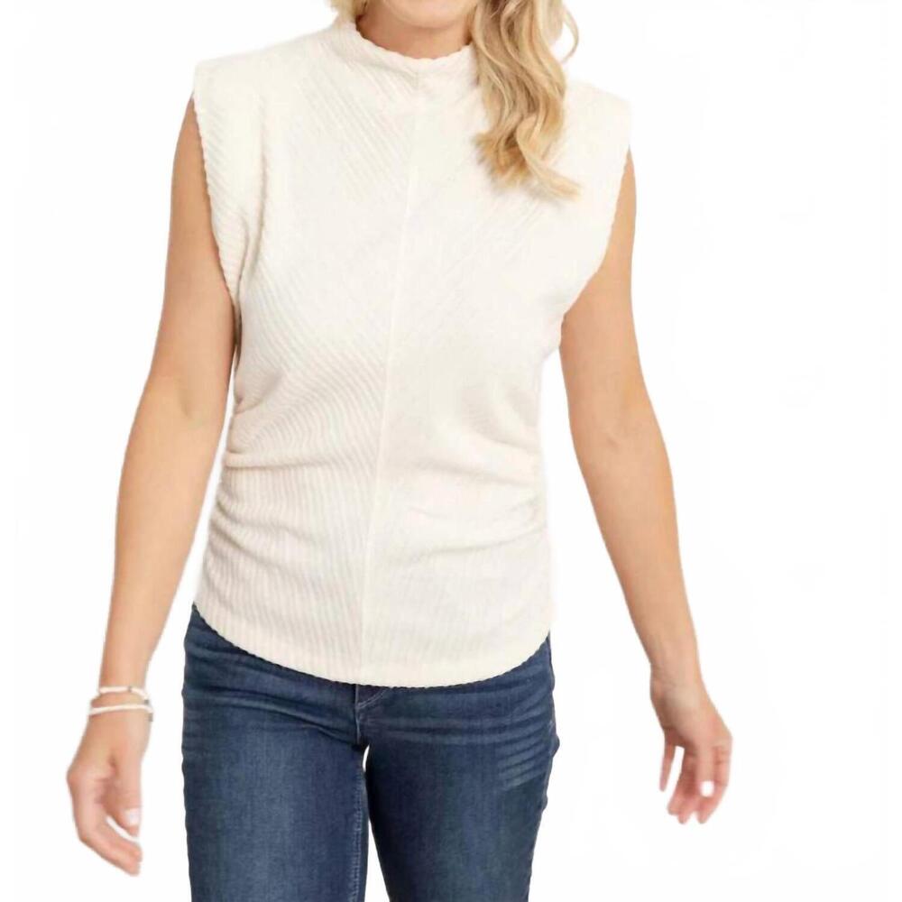 NEW MAC & ME funnel neck side ruched top in white